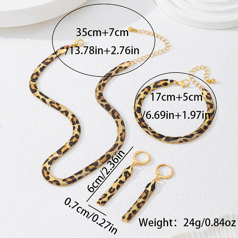 Wholesale Leopard Print Snake Chain Jewelry Set Necklace Bracelet Earrings Retro Elegant Party Gift