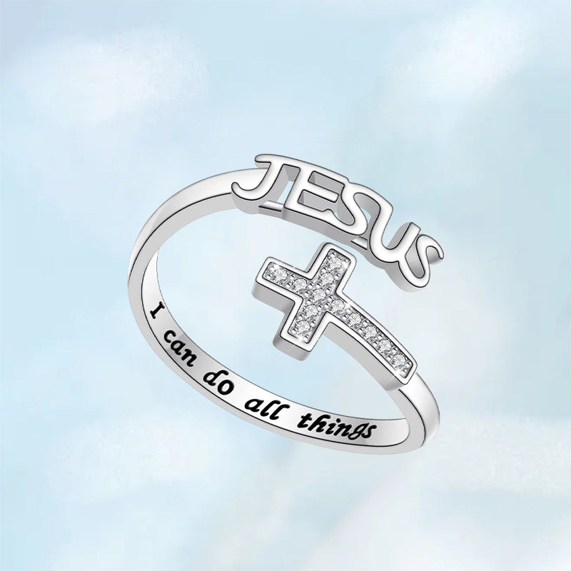 Wholesale Silver engraved cross with adjustable opening ring
