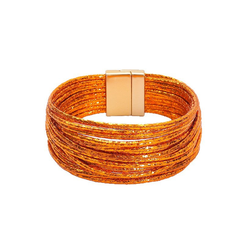 Wholesale Bohemian Imitation Gold Wire Magnetic Clasp Leather Bracelet