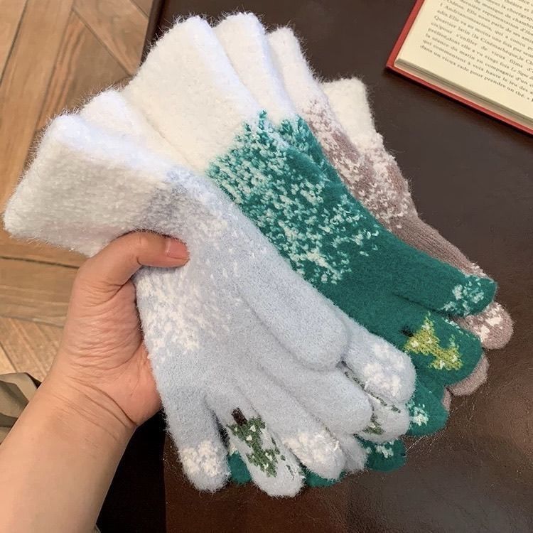 Wholesale Knitted gloves winter fleece-lined thickened cold-proof wool gloves