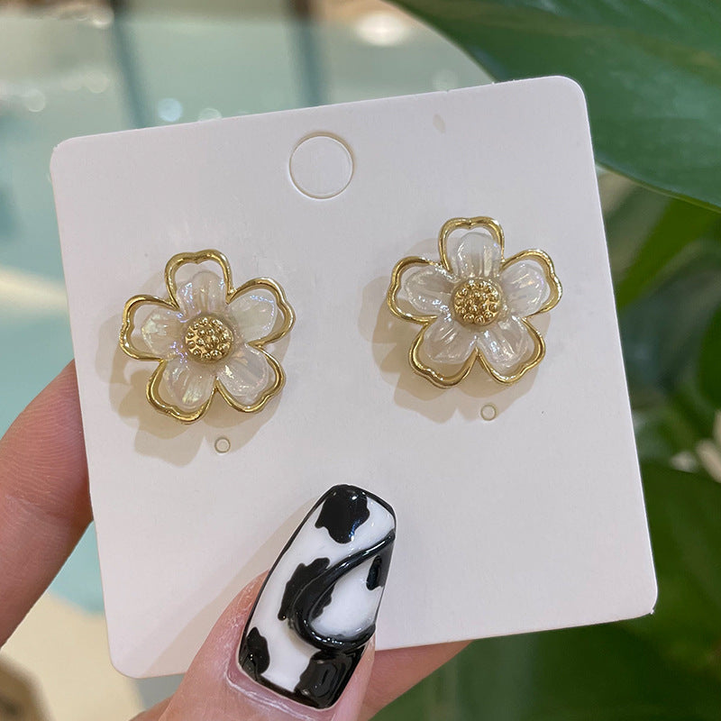 Wholesale Flower Drop Oil Pearl Colorful Petal Earrings