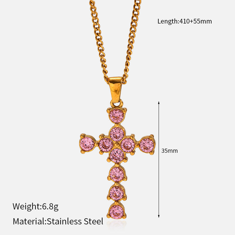 Wholesale vintage titanium steel electroplated 18K gold stainless steel cross necklace
