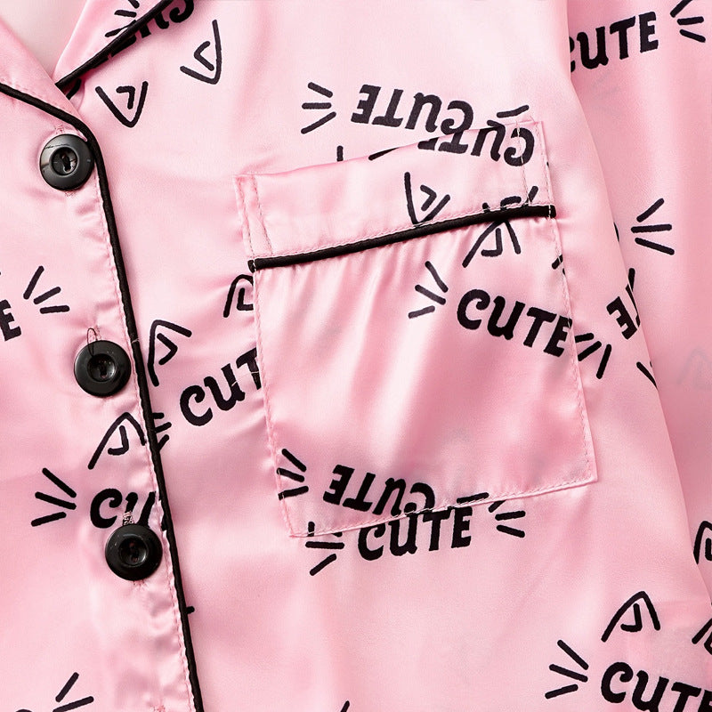 Wholesale Autumn and Winter Imitation Silk Solid Color Long Sleeved Children's Pajama Sets