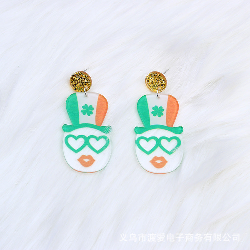 Wholesale St.  Patrick' s Day Clover Hat Butterfly Acrylic Earrings