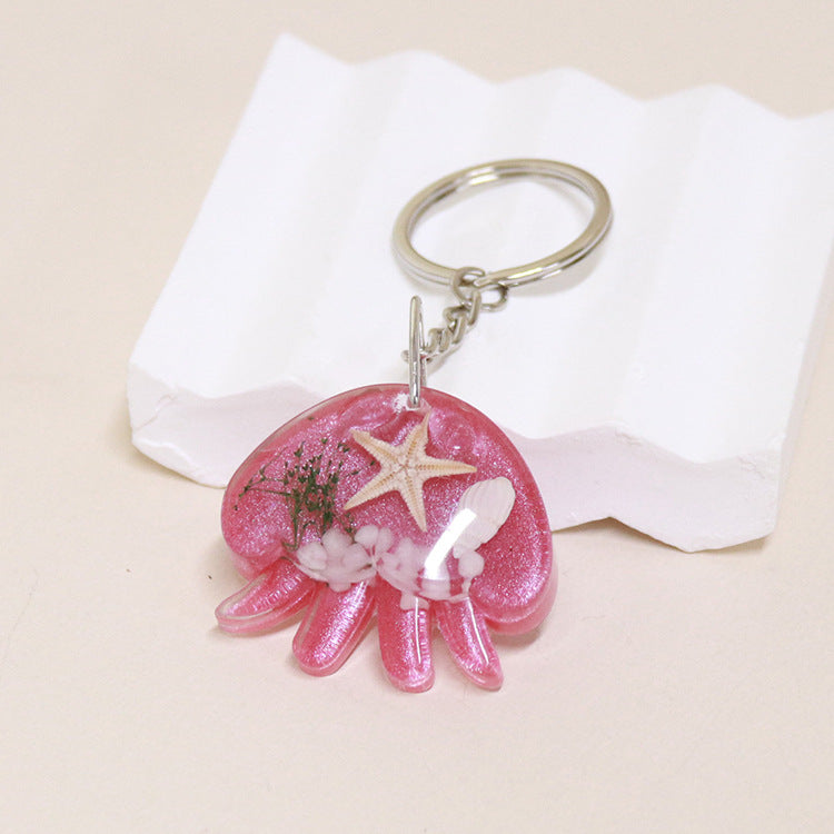 Wholesale 6pcs Jellyfish Shape Resin Glue Real Starfish Shell Ocean Keychain