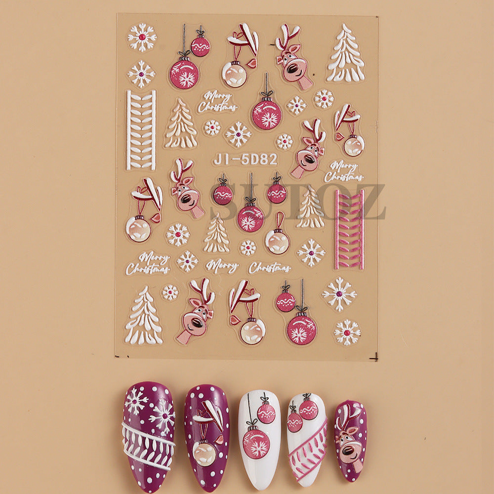Wholesale 3pcs/pack 5D Christmas cartoon nail art embossed adhesive stickers