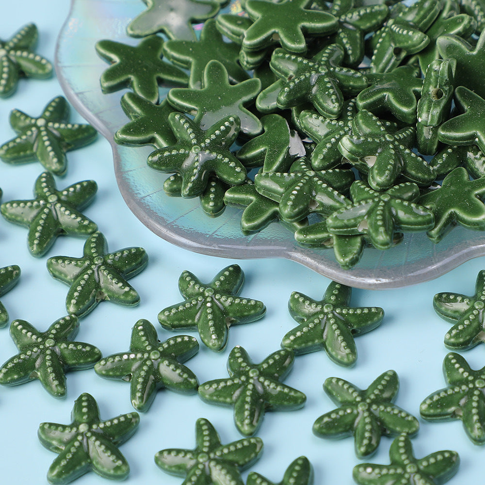 Wholesale 10pcs Starfish Perforated Handmade Ceramic Beads