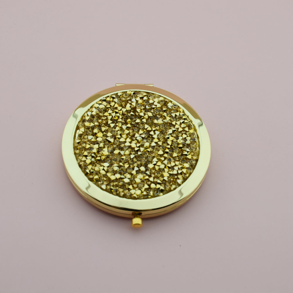 Wholesale Crystal Diamond Patch Circular Double-sided Mini Pocket Aluminum Mirror