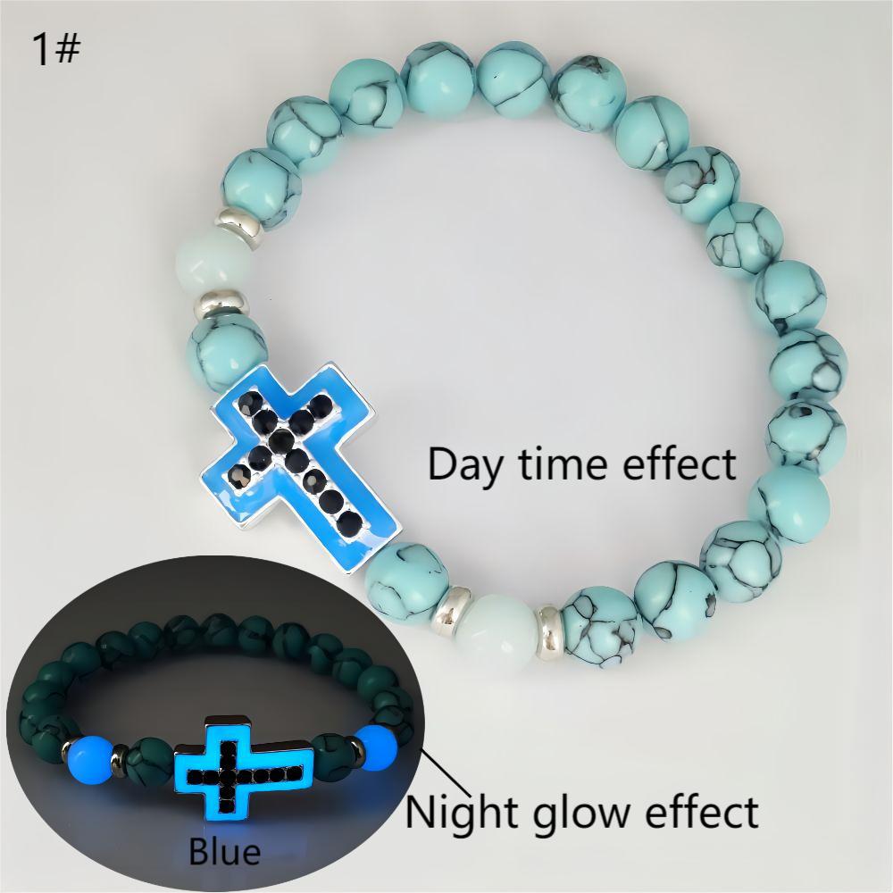 Wholesale Turquoise luminous cross diamond studded prayer bead bracelet