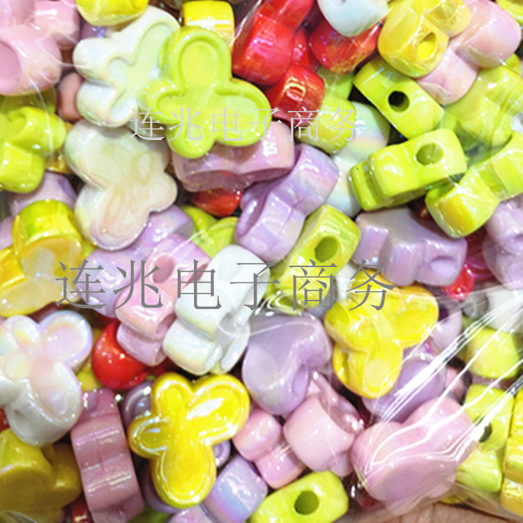 Wholesale 200pcs/pack Acrylic Solid Color Plated Cartoon Straight Hole String Beads