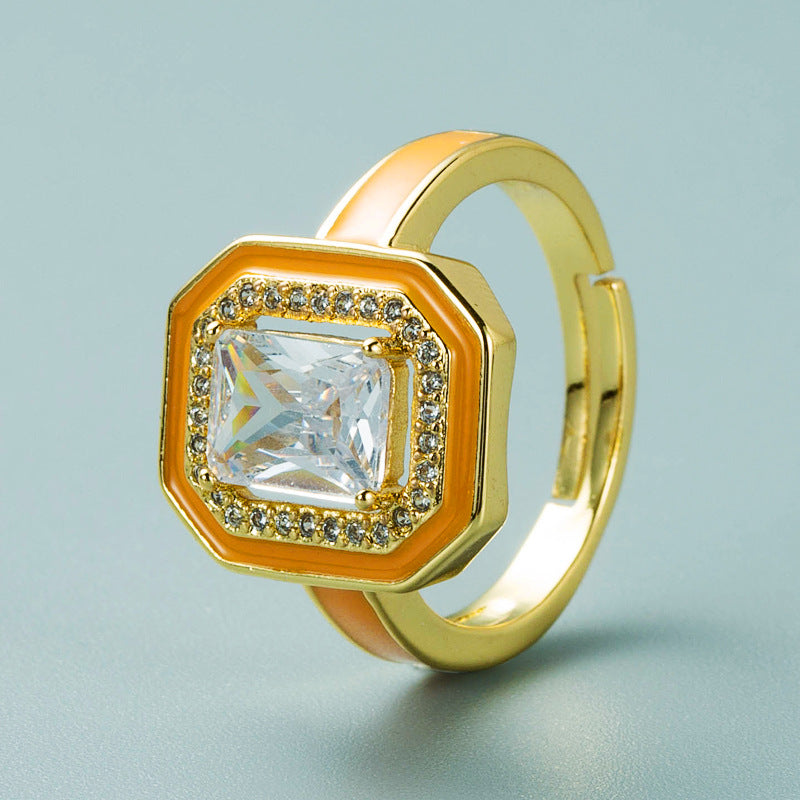Gold zircon square ring open ring accessory