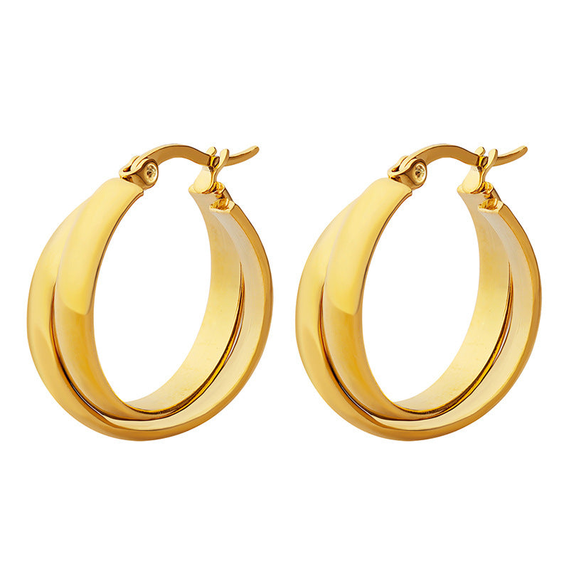 Wholesale Titanium Steel 18k Gold Plated Double Piece U Shape Earrings