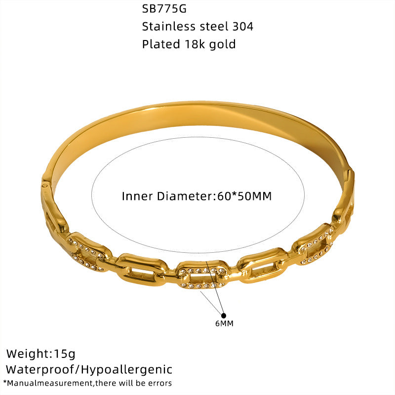 Wholesale zircon-studded clasp gold bracelet versatile stainless steel jewelry