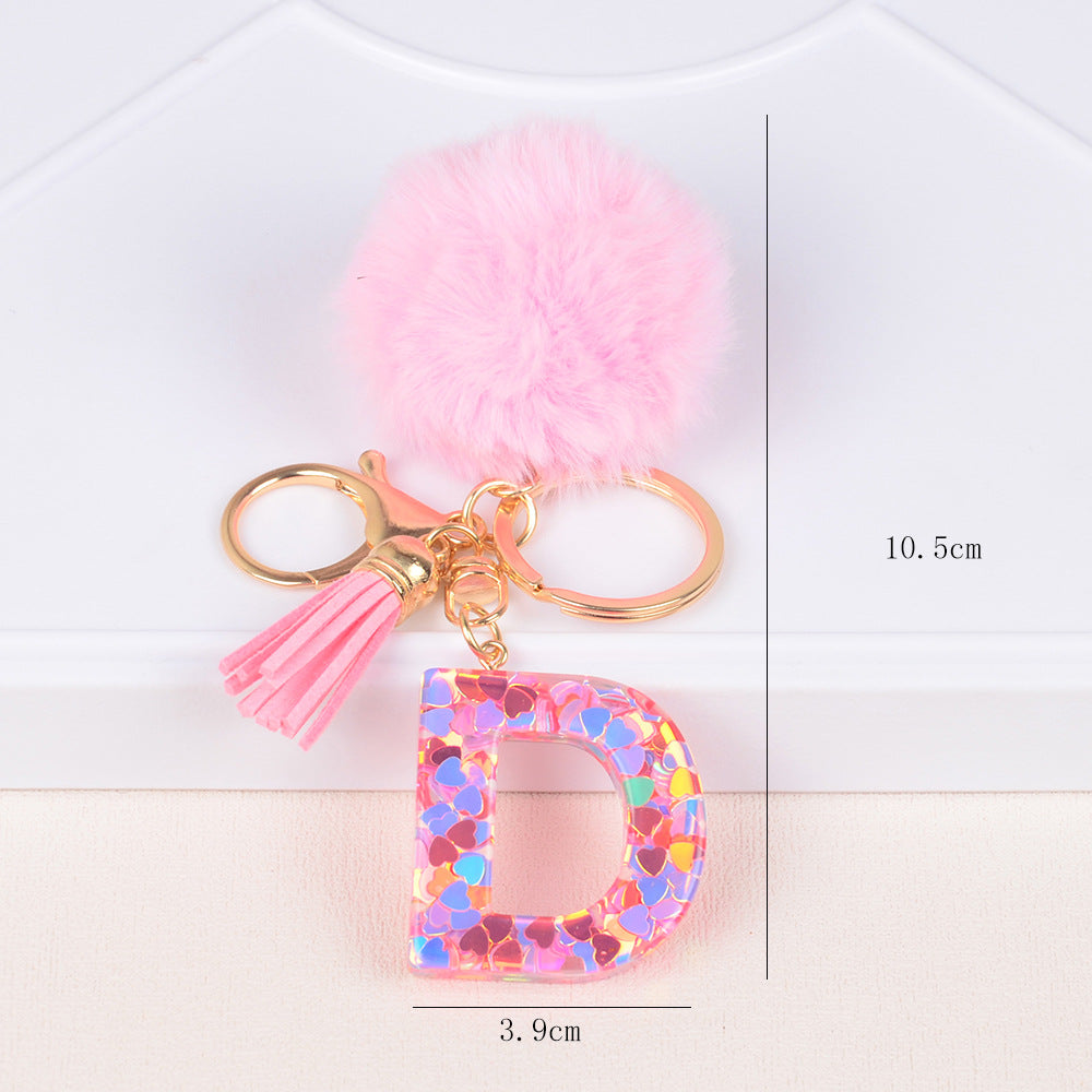 卸売人気のファーボールラブレター樹脂キーホルダー