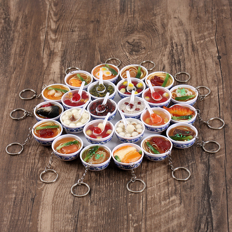 Wholesale Simulation Food 4cm Blue and White Porcelain Bowl Keychain Pendant Chinese Style Gourmet Snack Micro Food Play Model Toy