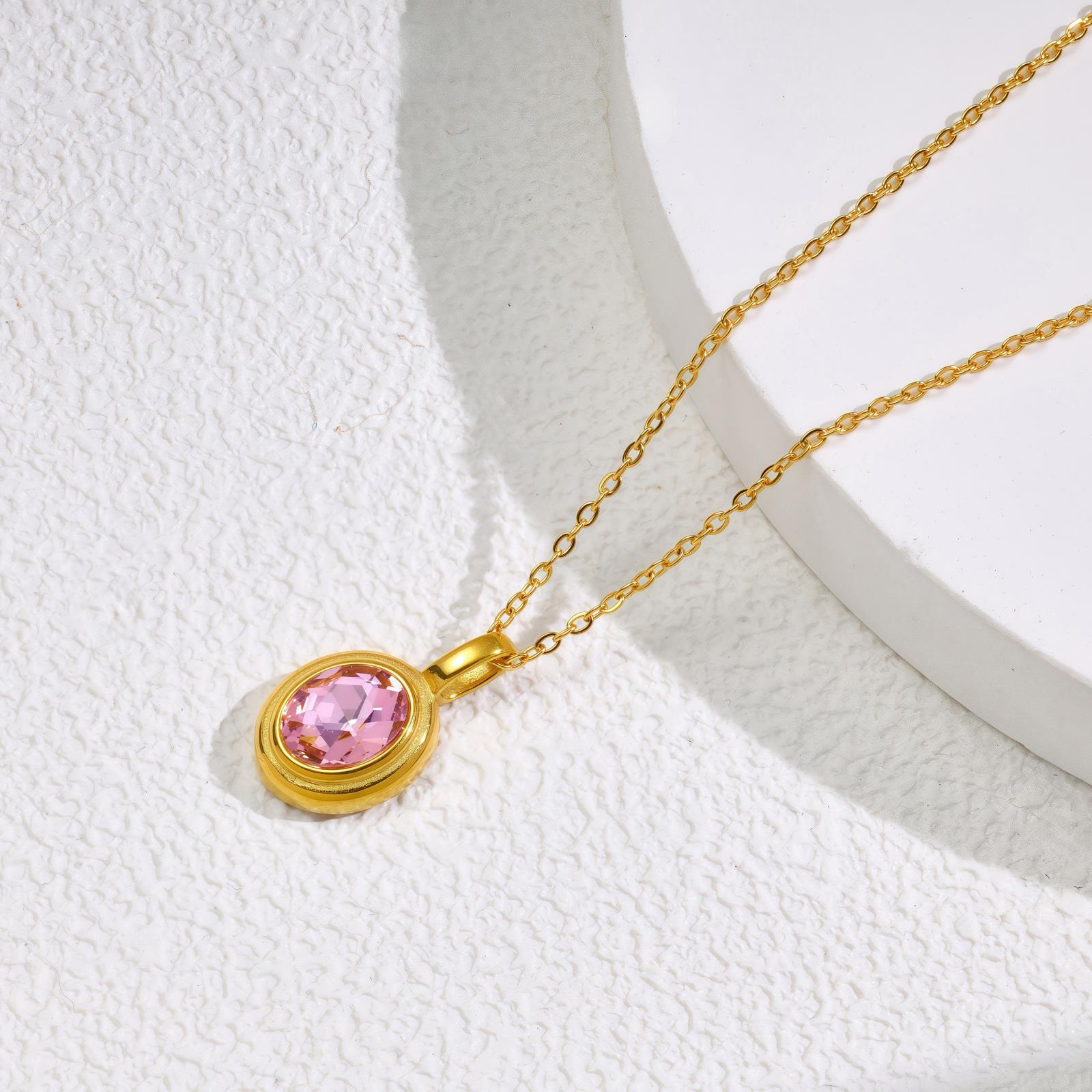 Wholesale Inlaid colored zircon titanium steel necklace