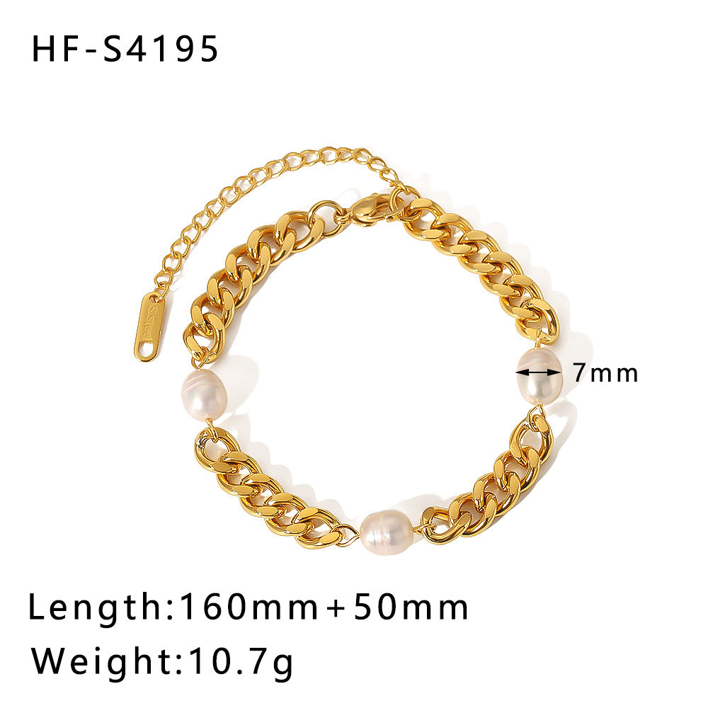 Wholesale Double Layer Flat Snake Pearl Style Gold Plated Shell Cuban Chain Bracelet