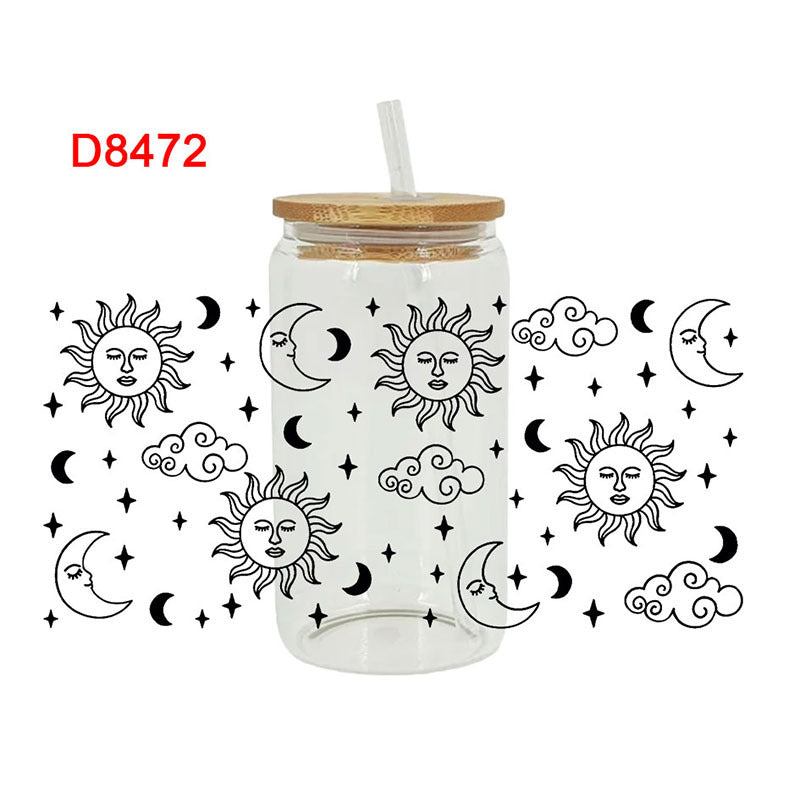Wholesale Colorful Cartoon Cute Sun  Moon  and Stars Theme 16oz Cup UV DTF Wraps