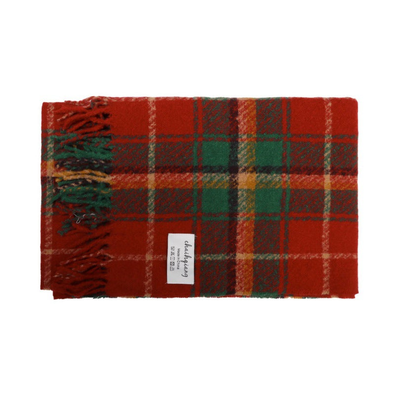 Wholesale Red Plaid Thickened Warm Christmas  Imitation Cashmere Scarf