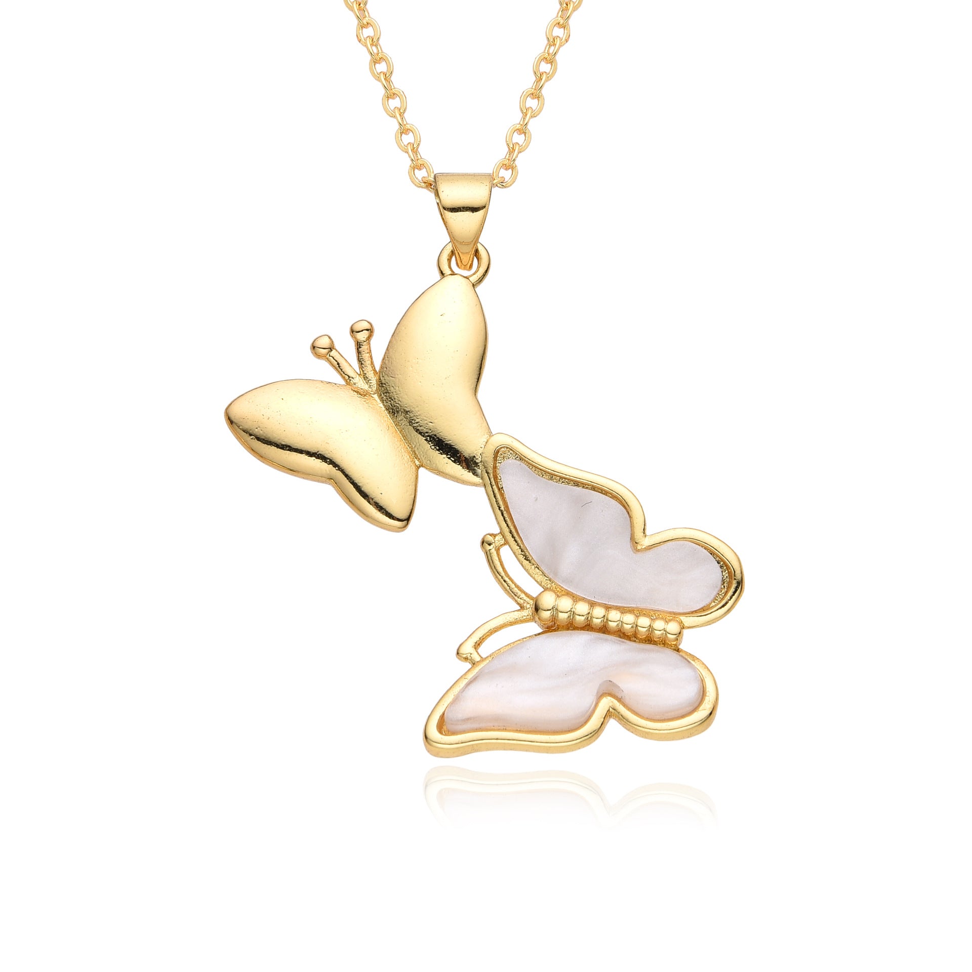 Wholesale Copper Gold Plated Shell Two Butterfly Necklace