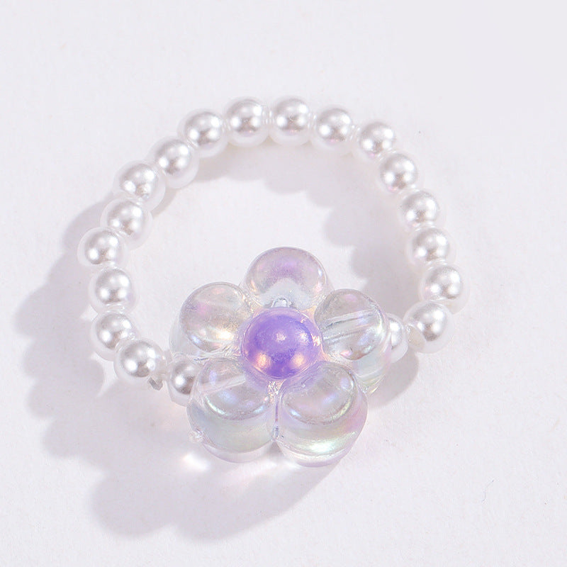 Wholesale Boho Glass Flower Beaded Rice Bead Ring