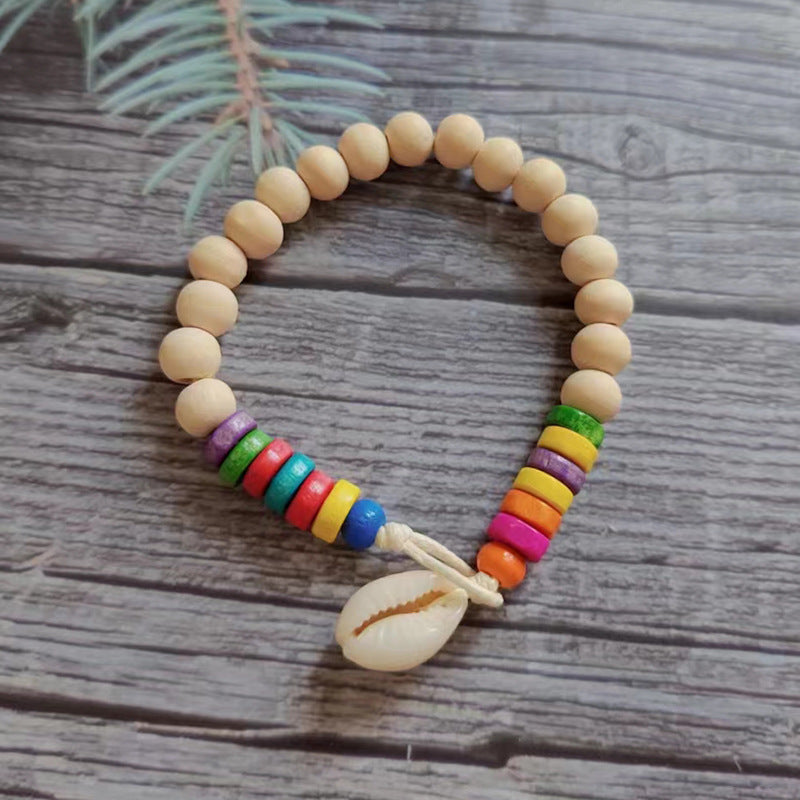 Wholesale Devil's Eye Colored Wood Beads Natural Shell Bracelet Rope