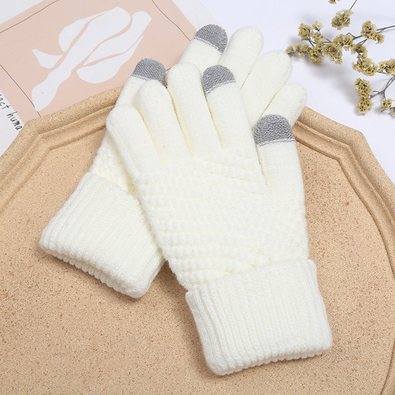 Wholesale Winter Velvet Thickened Cute Cycling Touch Screen Warm Wool Knitted Gloves