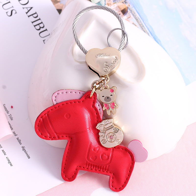 Wholesale of Small Horse Pendant Leather Car Steel Wire Keychains