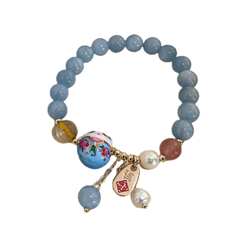 Wholesale Beaded Ceramic Lucky Cat Forwarding Pearl Crystal Bracelet