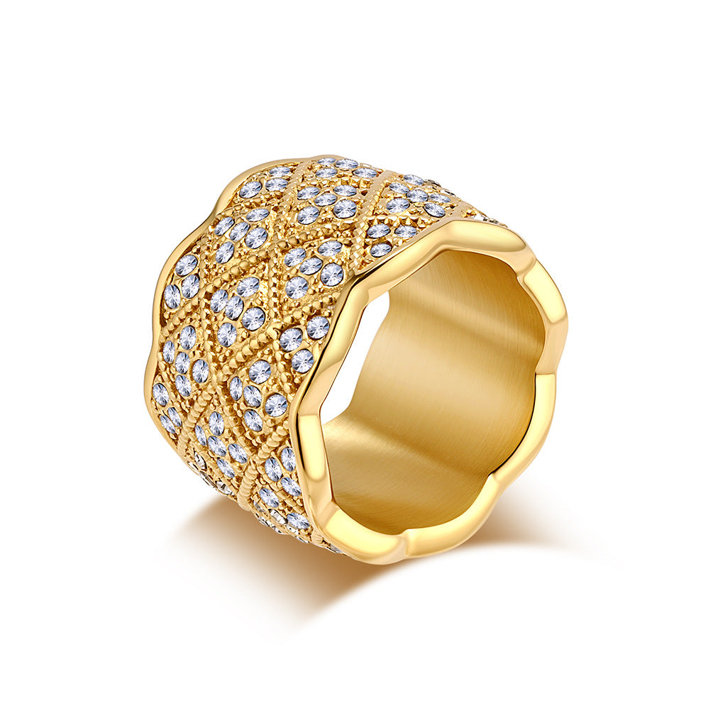 Wholesale Full diamond stainless steel gold-plated ring for men and women