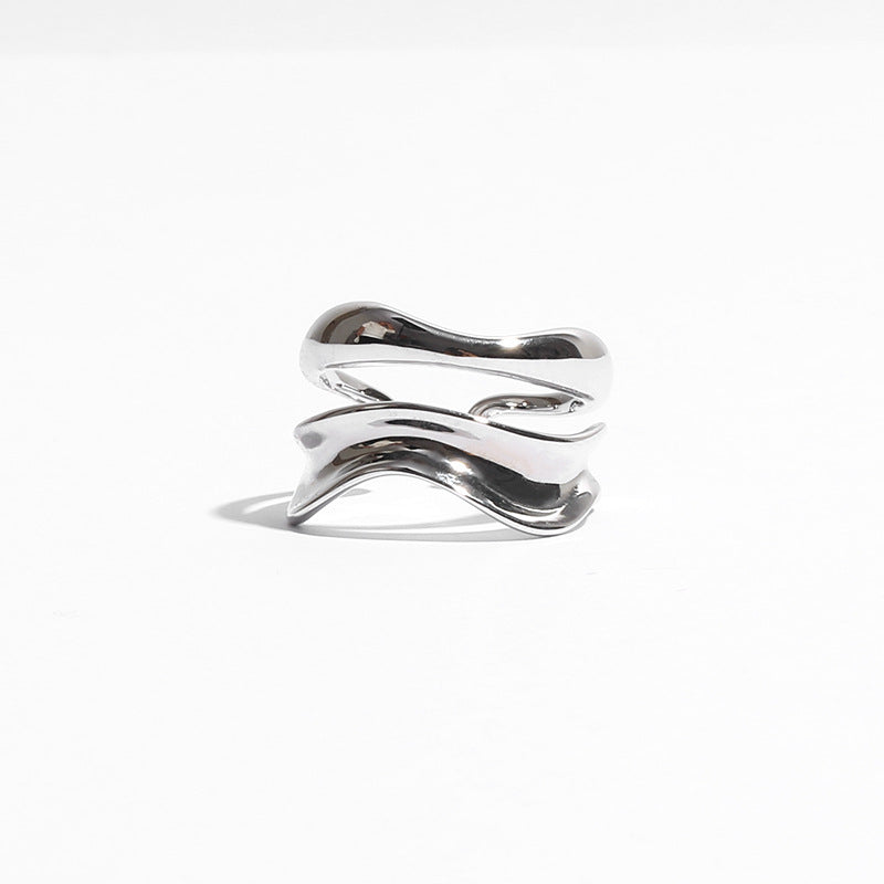 Wholesale metal silver irregular hollow wave pattern open ring