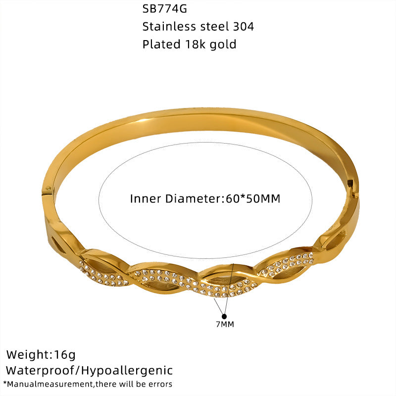 Wholesale zircon-studded clasp gold bracelet versatile stainless steel jewelry