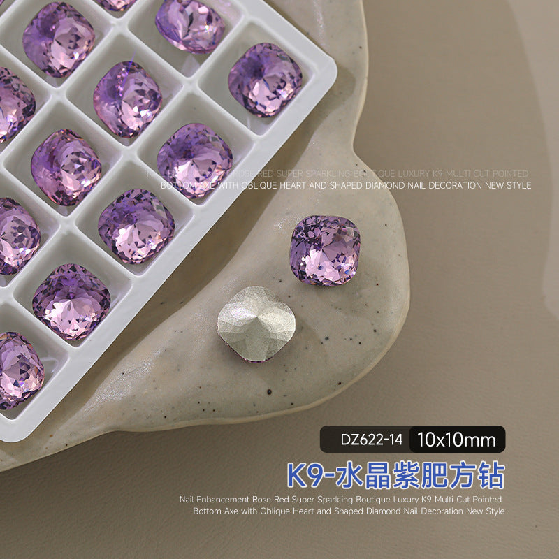 Wholesale flash pointed bottom drill magic fat square drill crystal drill ice through nail art decorative drill