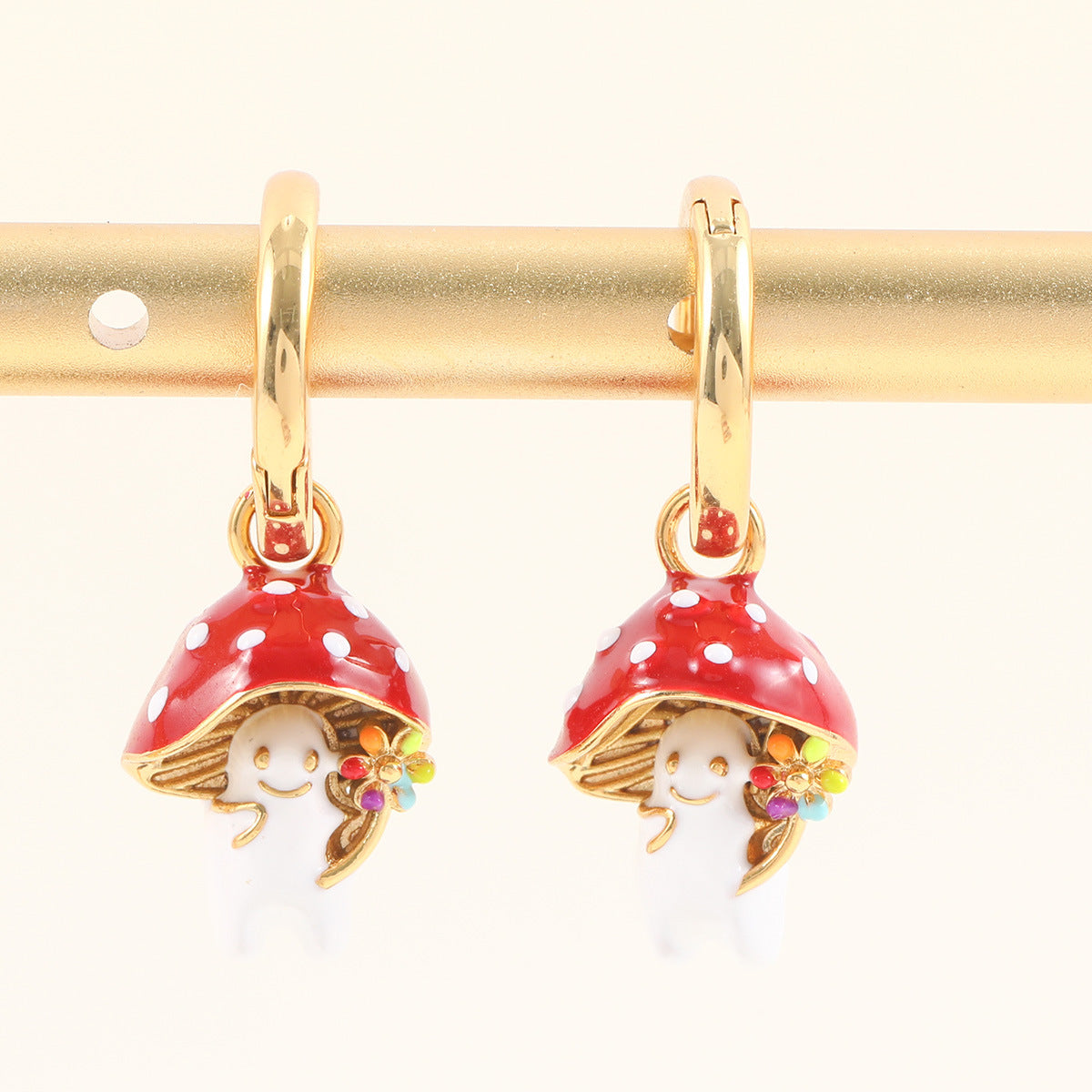 Wholesale Three-dimensional Copper Drop Oil Cute Mushroom Rabbit Earrings