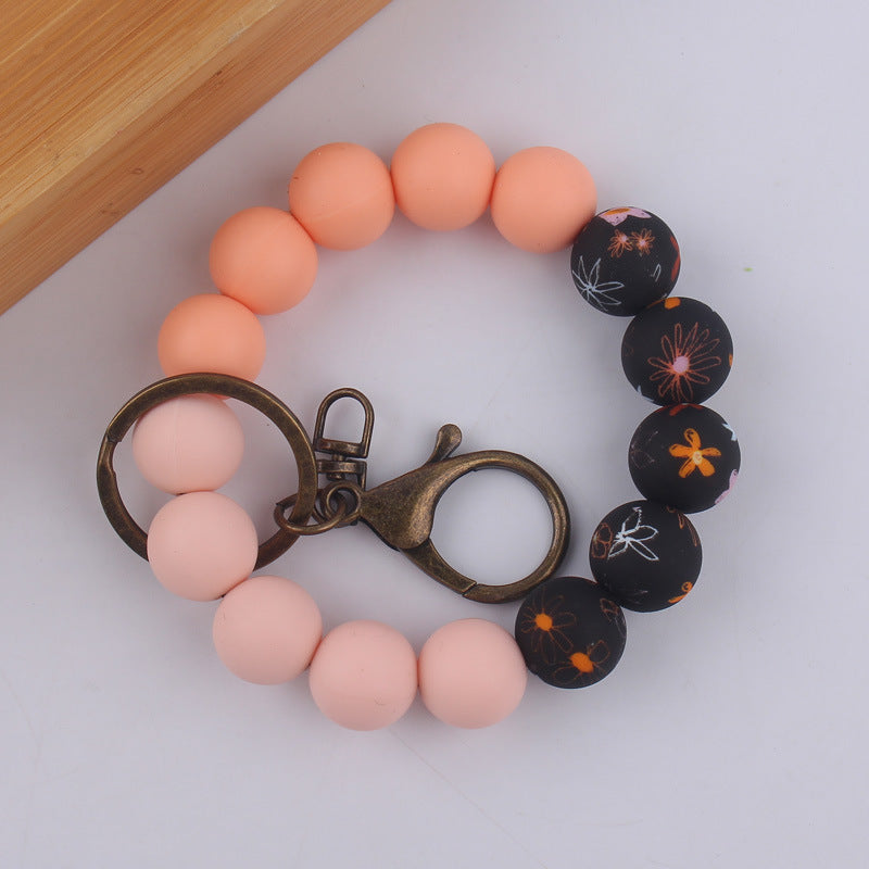 Wholesale Color Printing Silicone Handmade Beaded Wrist Keychain