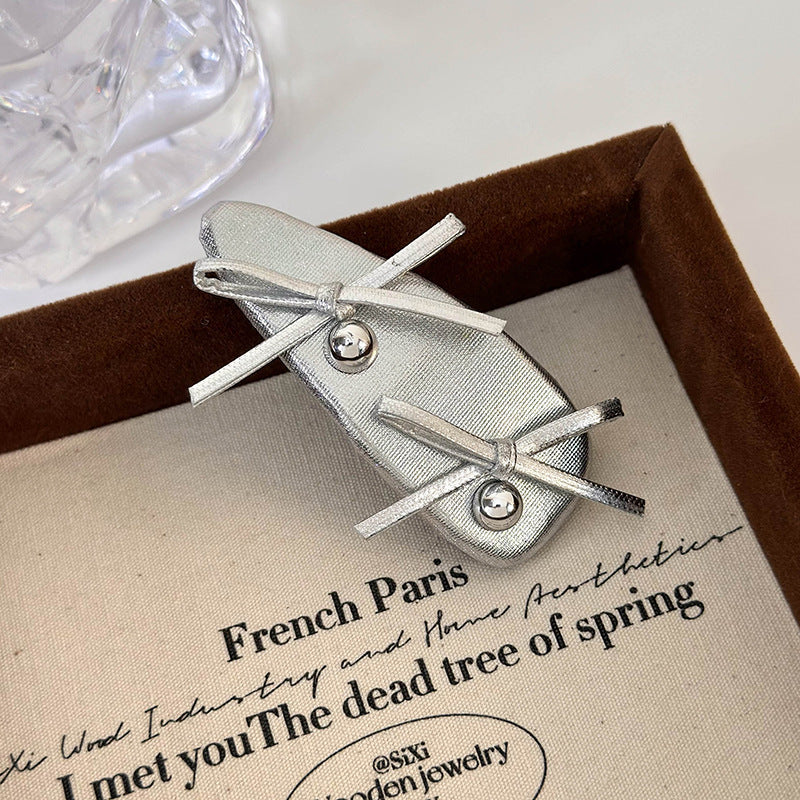 Wholesale Ballet Style Silver Leather Bow Hairpin