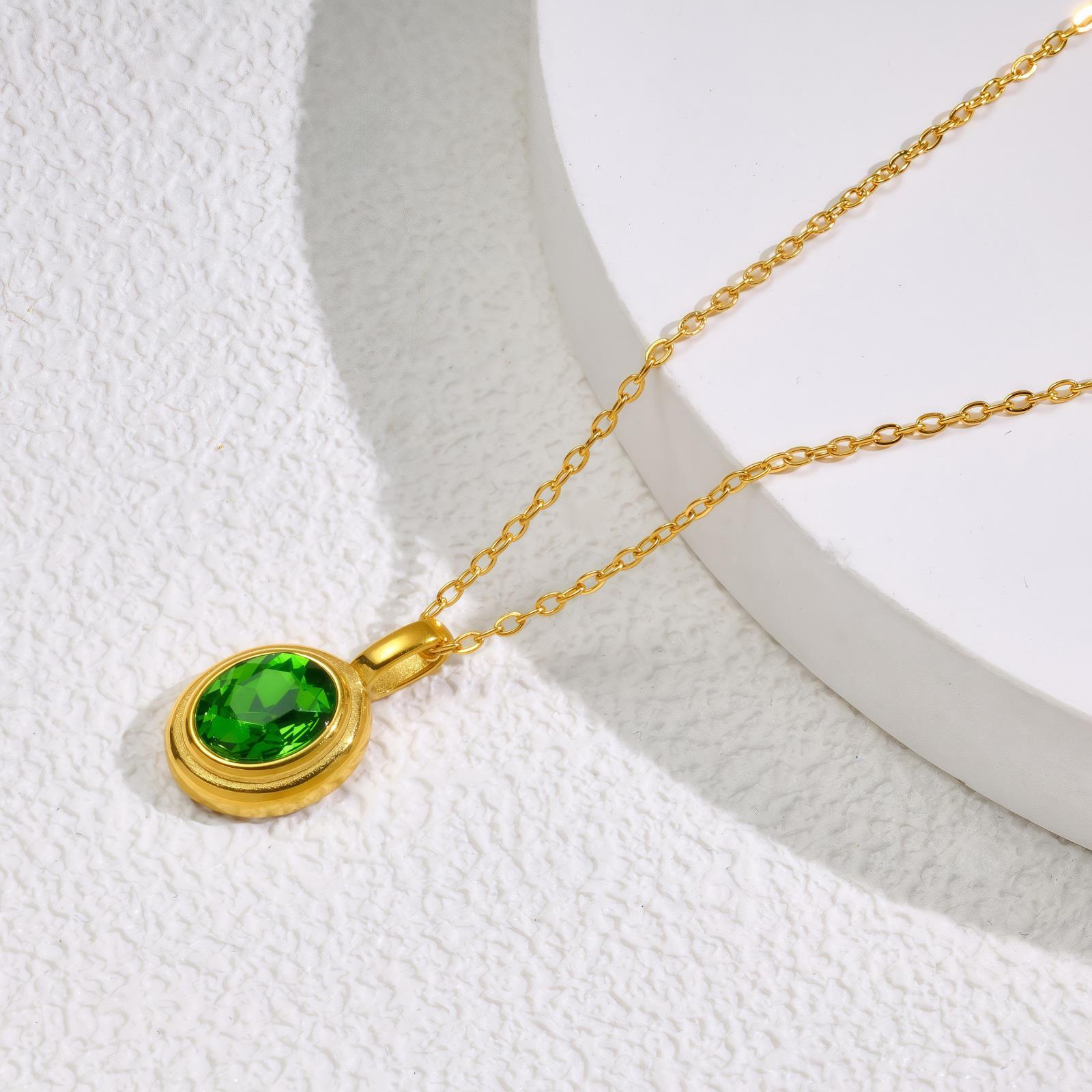 Wholesale Inlaid colored zircon titanium steel necklace
