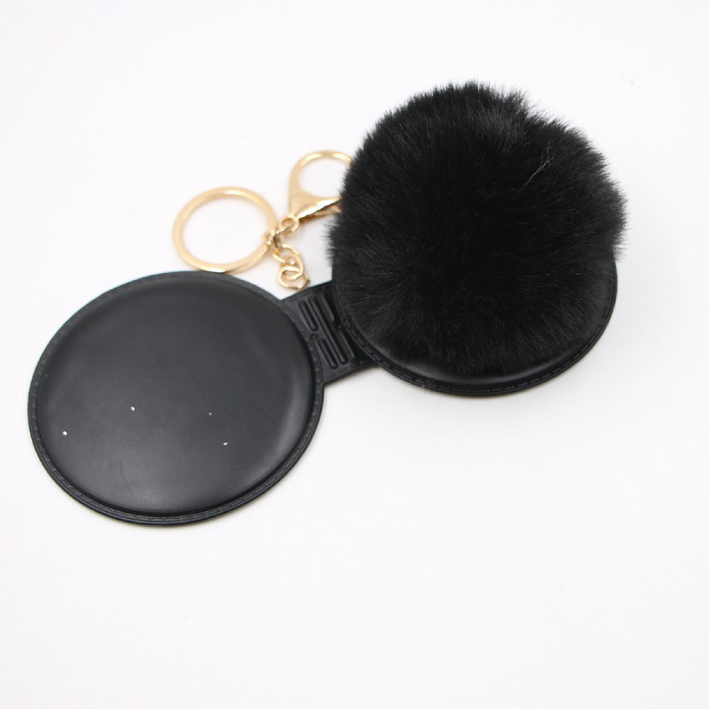 Wholesale Creative Light Gray Leather Pom Pom Mirror Keychain Bag Charm Car Key Accessory For Women Party Gift