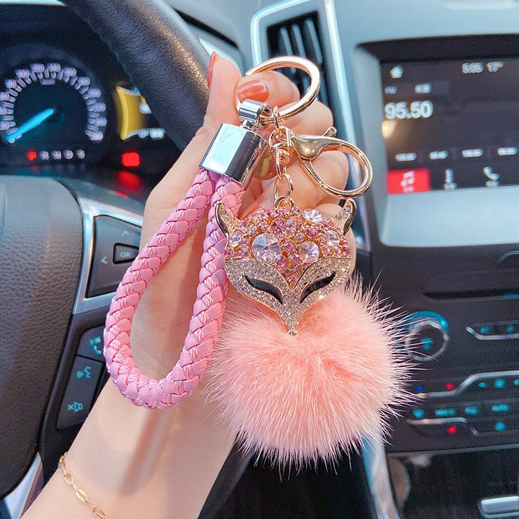 Wholesale Mink Fur with Diamonds Crystal Fox Head Keychains
