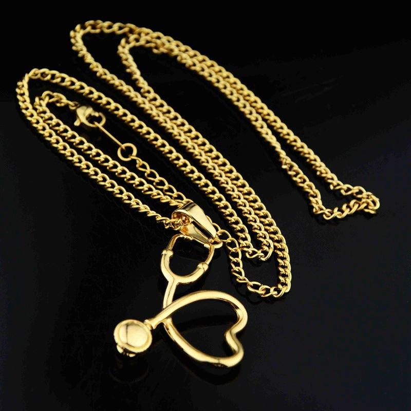 Wholesale titanium steel stethoscope pendant hip hop titanium steel necklace  jewelry
