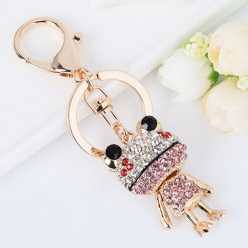 Wholesale Metal Cute Frog Inlaid Diamond Keychains