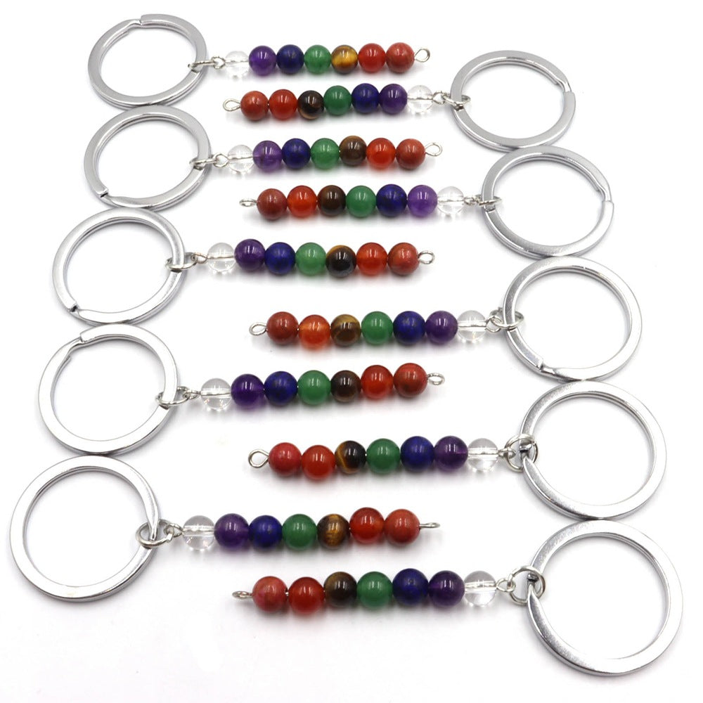 Wholesale Natural Crystal Colorful Beaded Metal Keychain