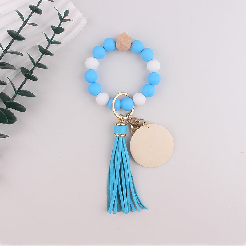 Wholesale Silicone Round Bead Leather Bracelet Wrist Keychain