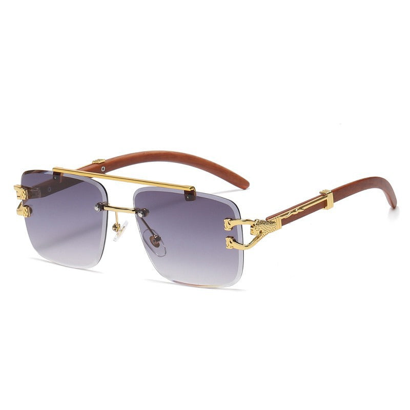 Wholesale Leopard Double Beam Frameless Gradient Trimmed Square Wood Grain Leopard Sunscreen Sunglasses