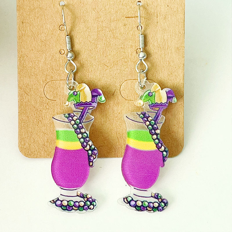 Wholesale 2 Pairs/pack Carnival Shiny Gleaming Leather Triple Layer  Mardi Gras Earrings