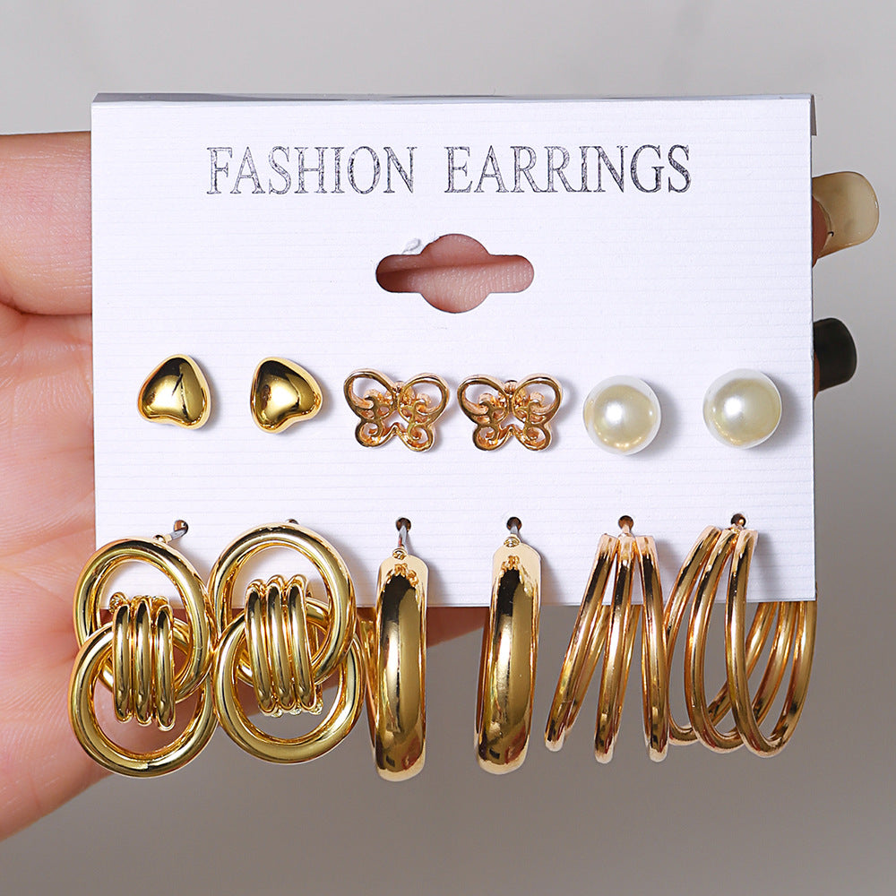 Wholesale Gold Heart Butterfly Geometric Twist Alloy Earrings Set of 6