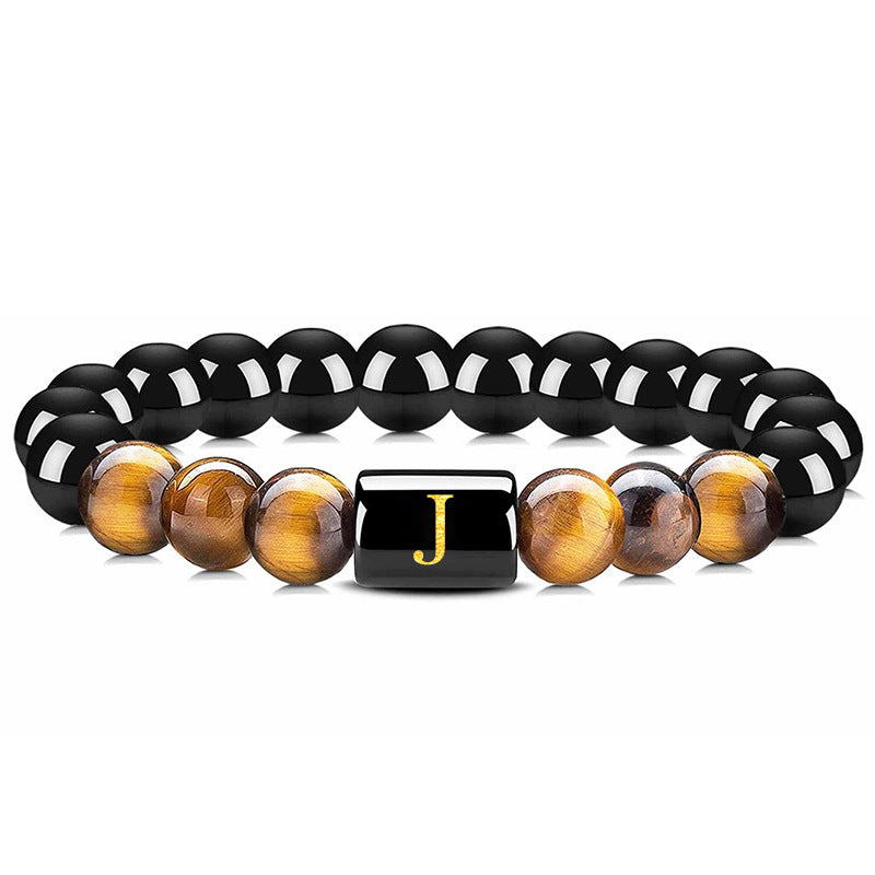 Wholesale Natural Tiger Eye Stone 26 Letter Obsidian Bracelet