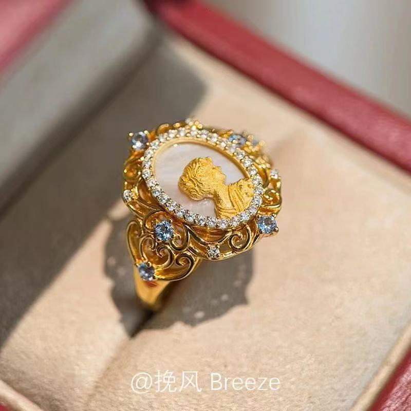 Wholesale Colorful Diamond Portrait of pearl relief ring