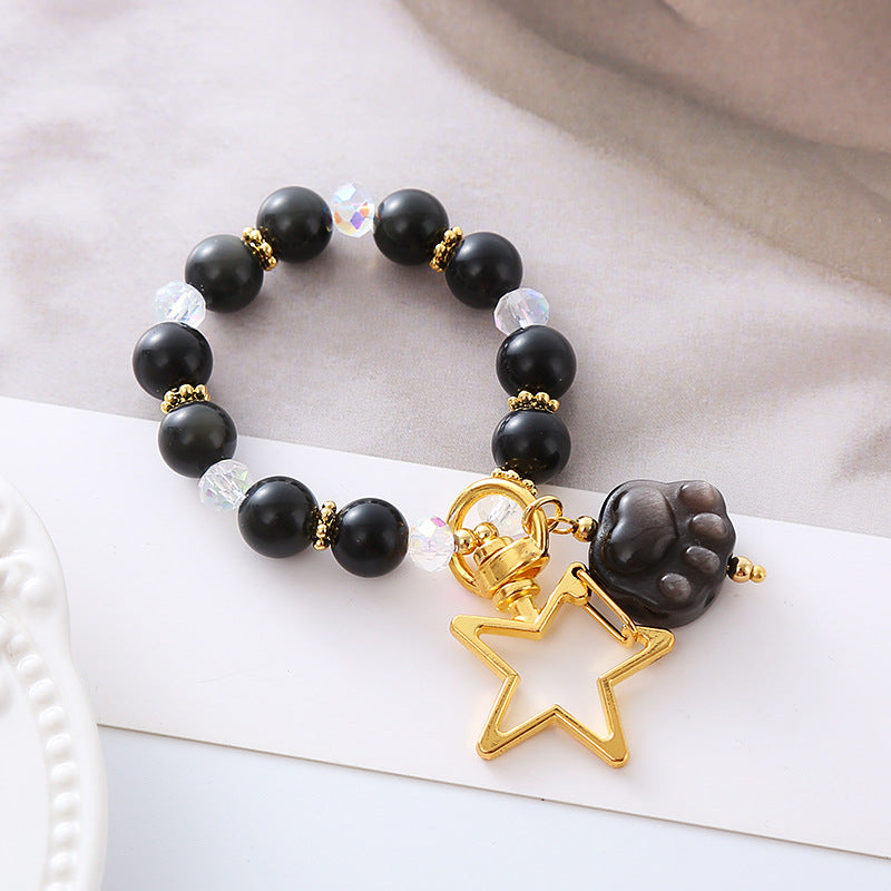 Wholesale Obsidian Crystal Cat Claw Keychain