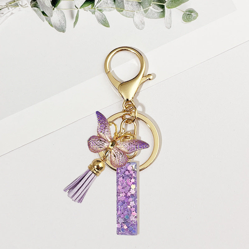 Wholesale Pink sequined butterfly 26 letter Sequin Keychain